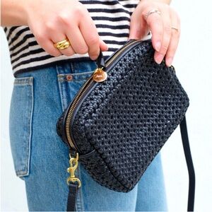 NWOT Clare V Midi Sac Black Rattan Zig-Zag Crossbody Bag